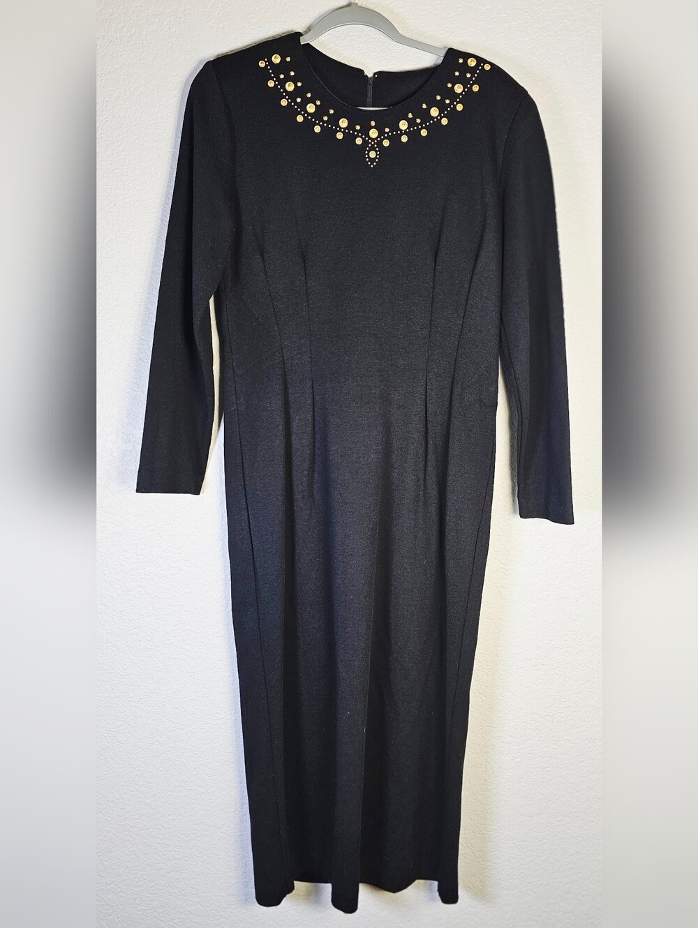 Vintage Sheri Martin Black Gold Studded Maxi Dress Size 10 USA